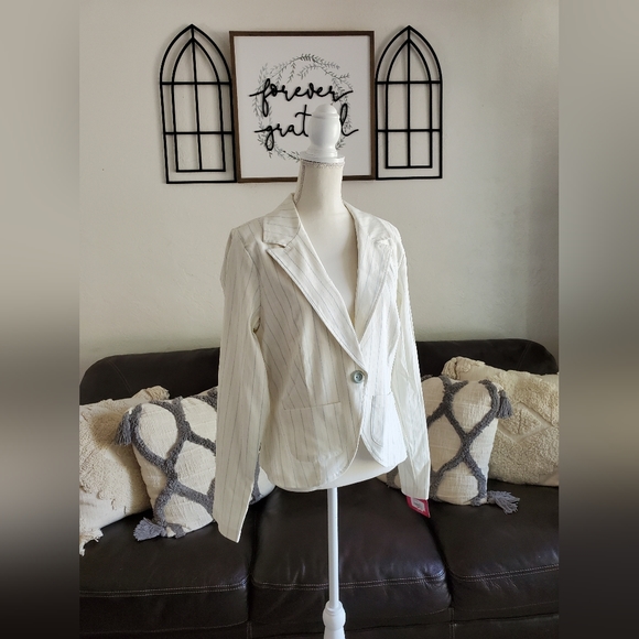 Vintage Y2K Xhilaration Cream With Baby Blue Pinstripes Size XXL Classic Preppy - Picture 12 of 12